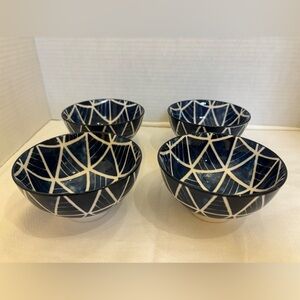 Set of 4 Small Rice Bowls Tapas Dessert Snack Cobalt Blue & White Colors